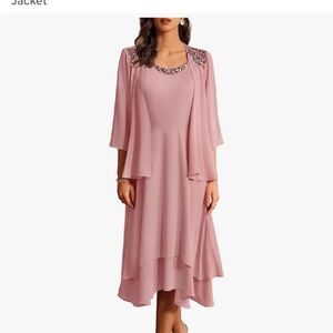 Grace Karin Blush Pink Midi Dress with Jacket